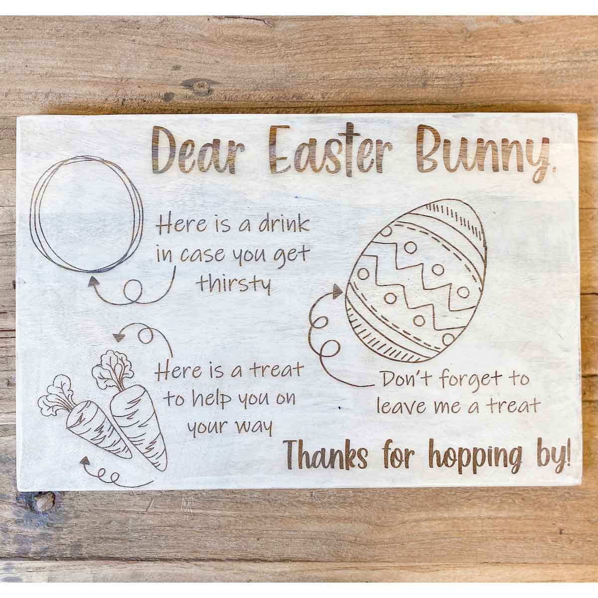 Illustrated Easter Bunny Serving Board Antique White 10x15x0.5