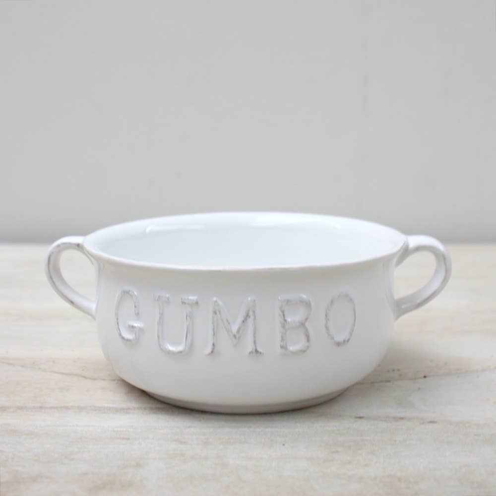 Gumbo Double Handle Bowl Antique White 7x2.75x5.5