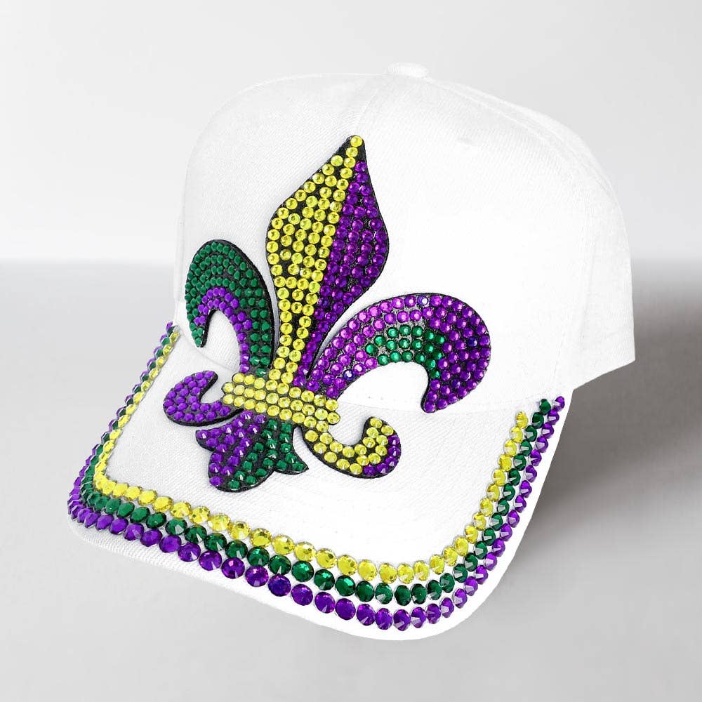 Bling Studded Mardi Gras Fleur de Lis Baseball Cap