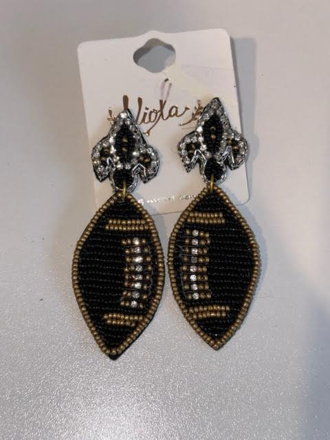 Saints Beaded Football Earrings