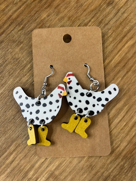 Chicken Earrings Yellow Boots