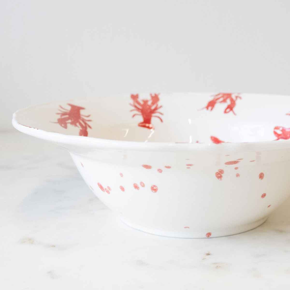 Watercolor Crawfish Serving Bowl   White/Red   12x12x3.5