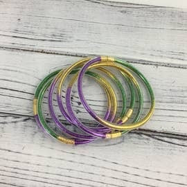 Mardi Gras Glitter Jelly Bangle Set of 6