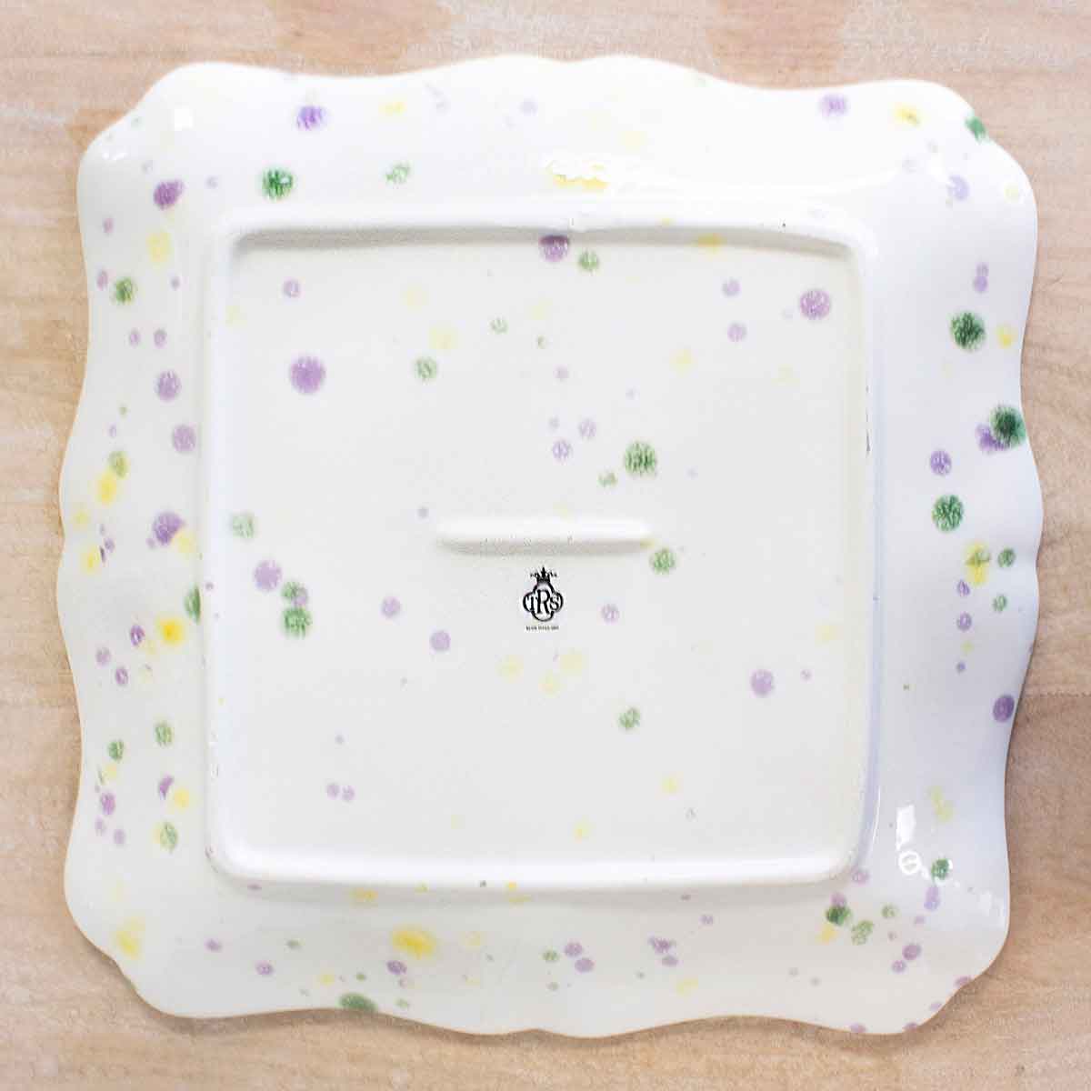 Watercolor Fleur de Lis Platter Purple/Green/Yellow 11x11x1