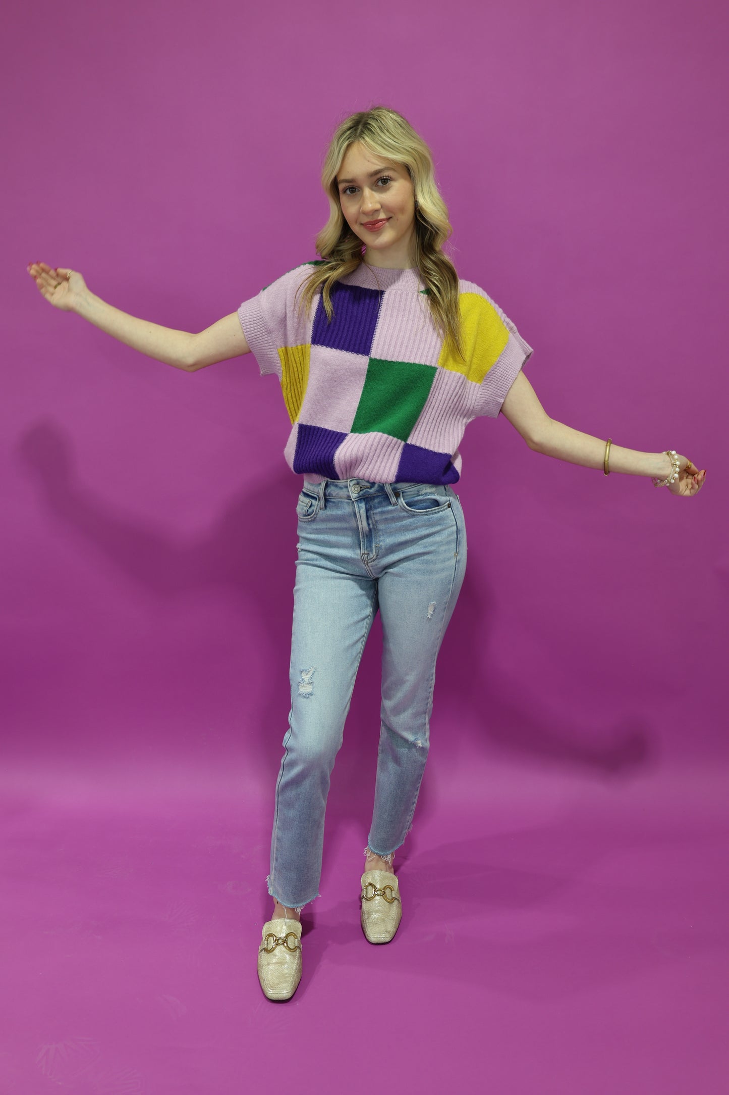 Mardi Gras Check Plaid Sweater