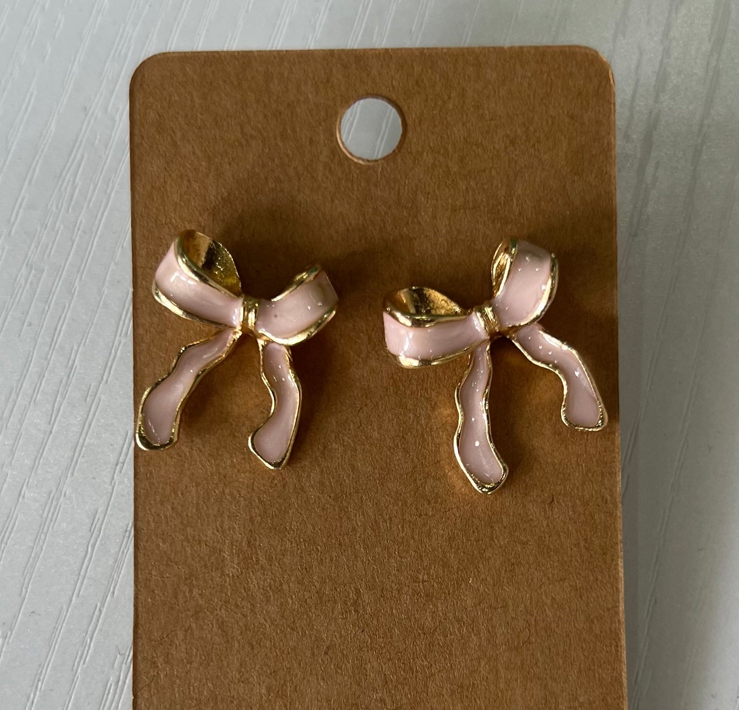 Pink/Gold Bow Eaarrings