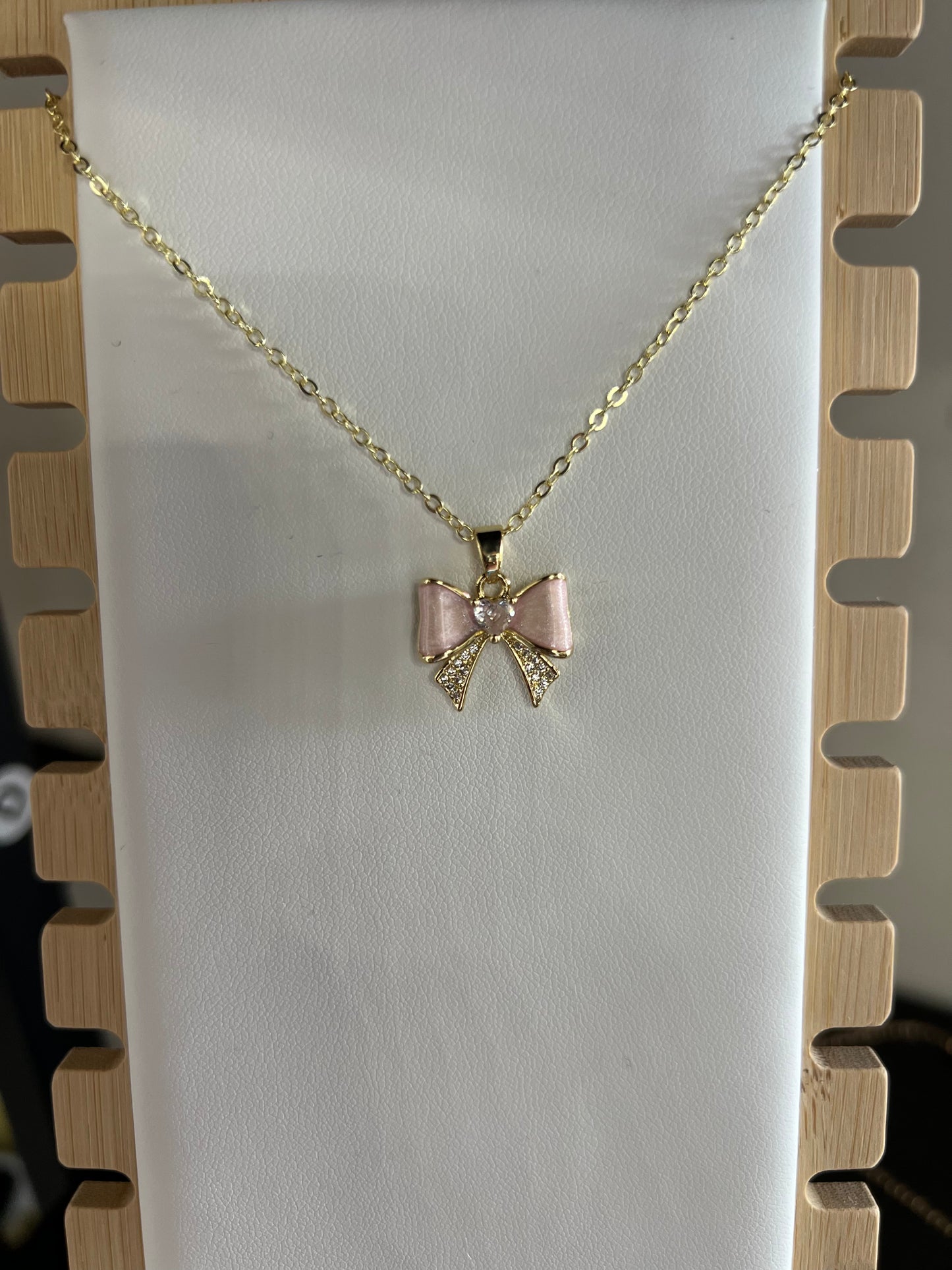 Pink/Gold Bow Necklace