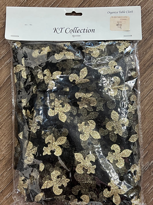 Black/Gold Fleur De Leis Big Table Cloth
