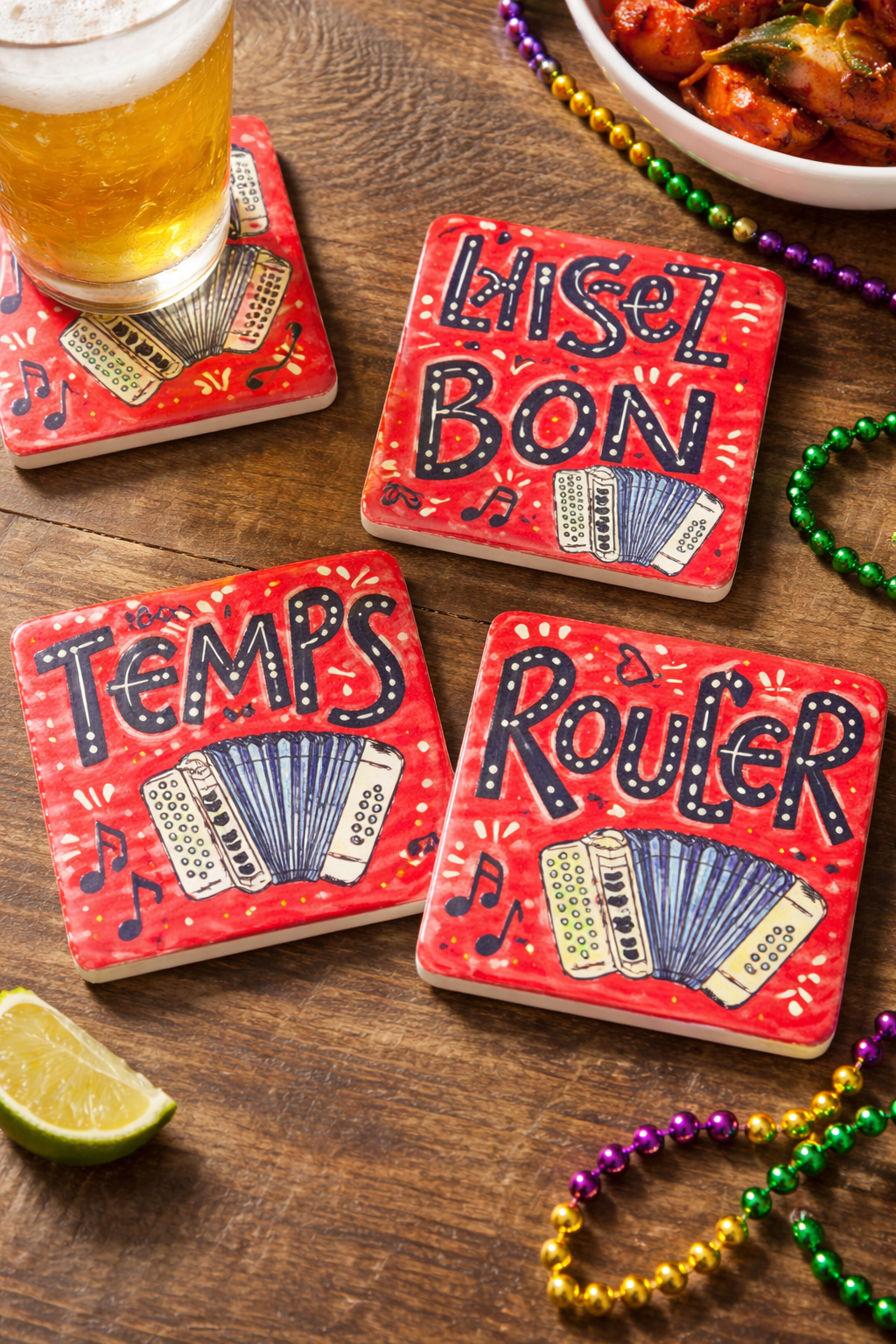 Laissez les Bons Temps Rouler Cajun Ceramic Coasters – Set of 4