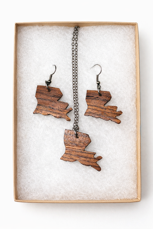 Louisiana Love Wooden Jewelry Set – Hand-Carved by Baird’s Cajun Carving