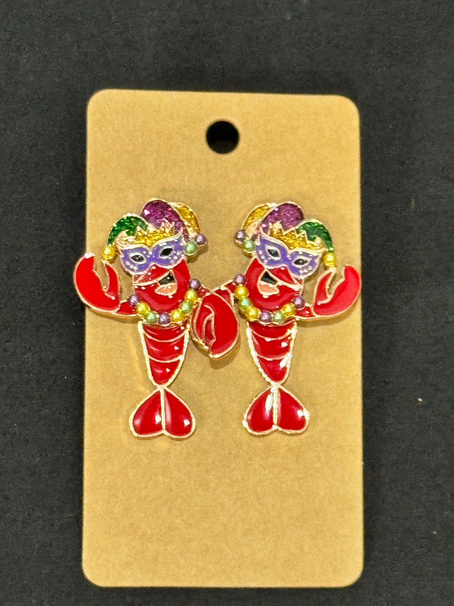 Dancing Crawfish Mardi Gras  Earrings