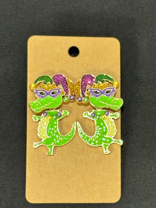 Dancing Alligator Mardi Gras Earrings