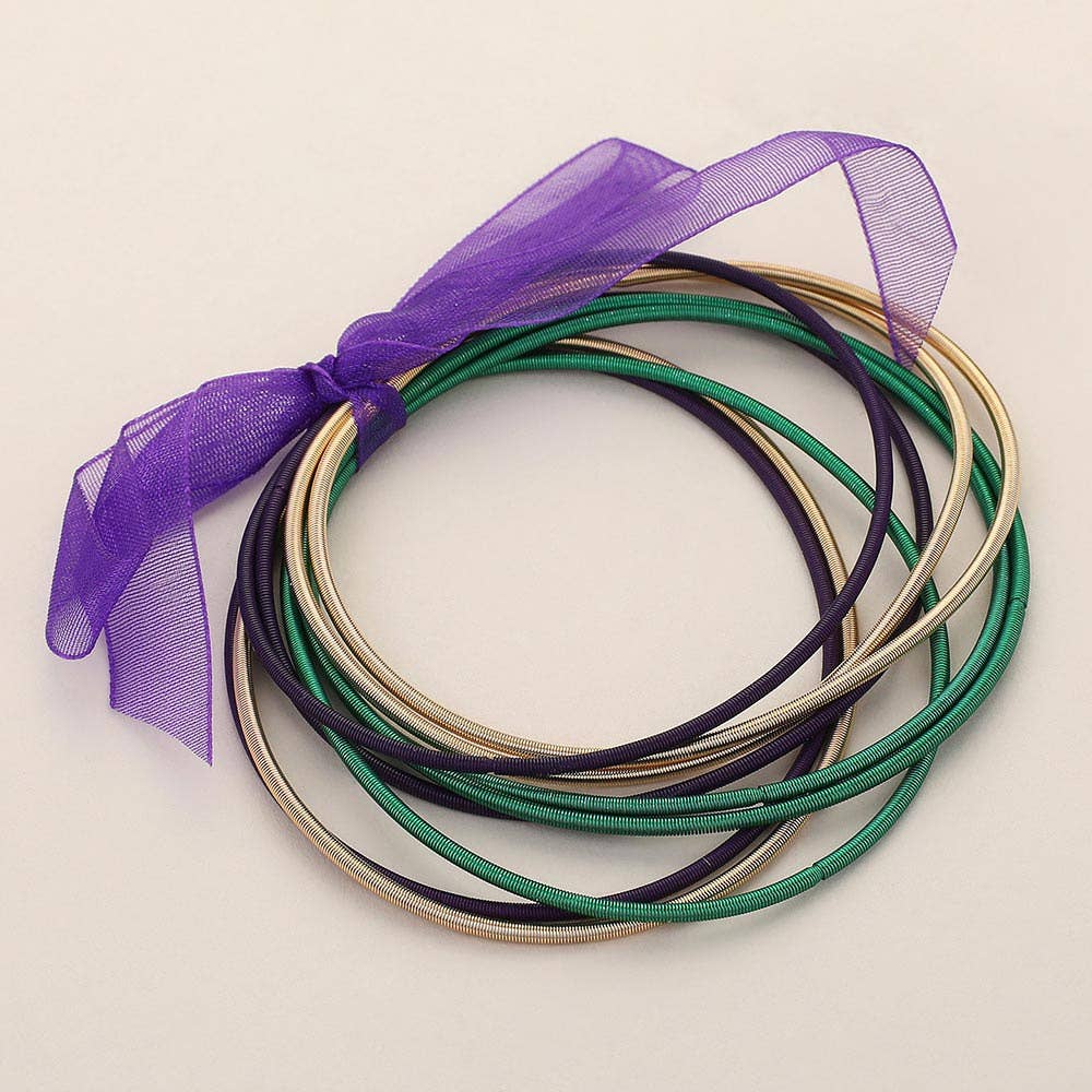 9PCS - Mardi Gras Guitar String Stackable Stretch Bracelets