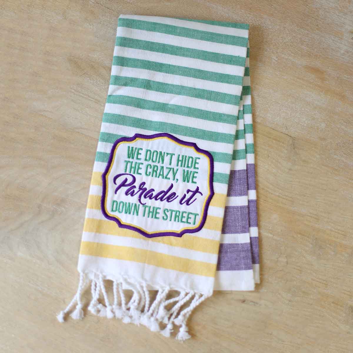 Hide The Crazy Stripe Hand Towel   Purple/Green/Yellow   20x28