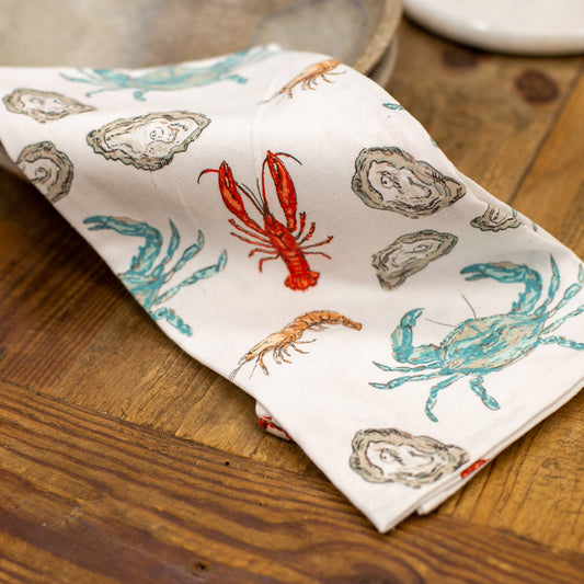 Seafood Hand Towel   White/Multi   20x28