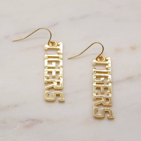 Tigers Varsity Earrings   Gold   1.5"