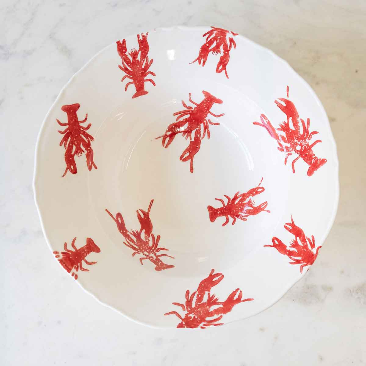 Watercolor Crawfish Serving Bowl   White/Red   12x12x3.5