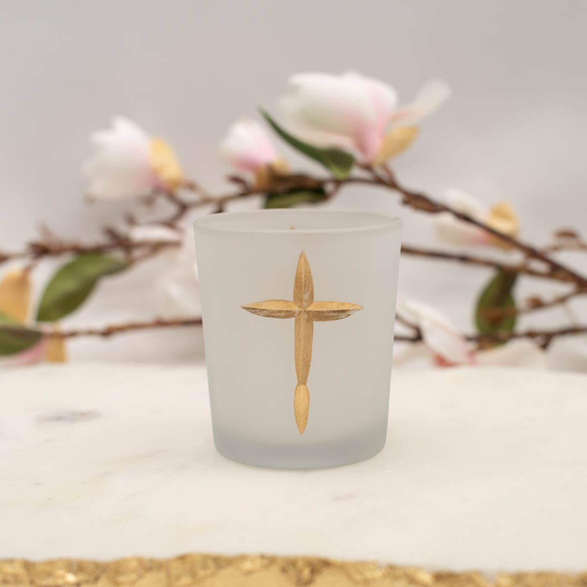 Cruix Glass Votive   Frosted/Gold   2.5x3