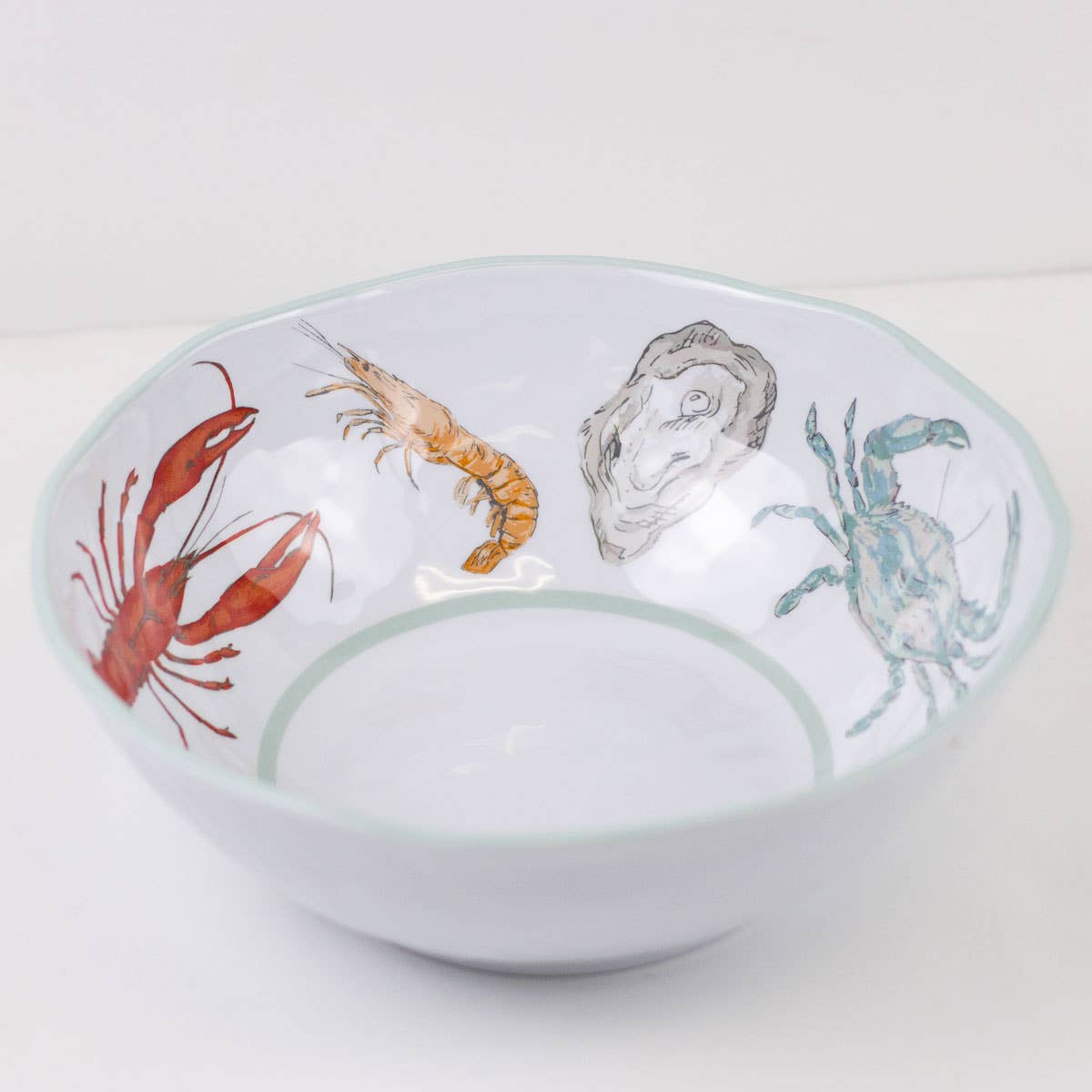 Seafood Melamine Bowl   White/Red/Light Blue  11"