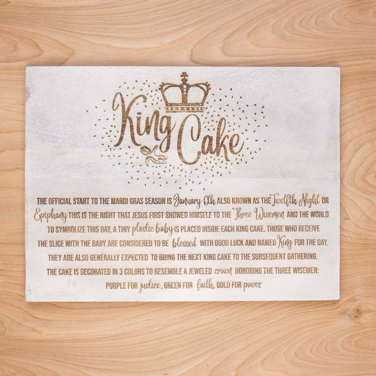 Story of the King Cake Serving Board   Antique White   10.5x14