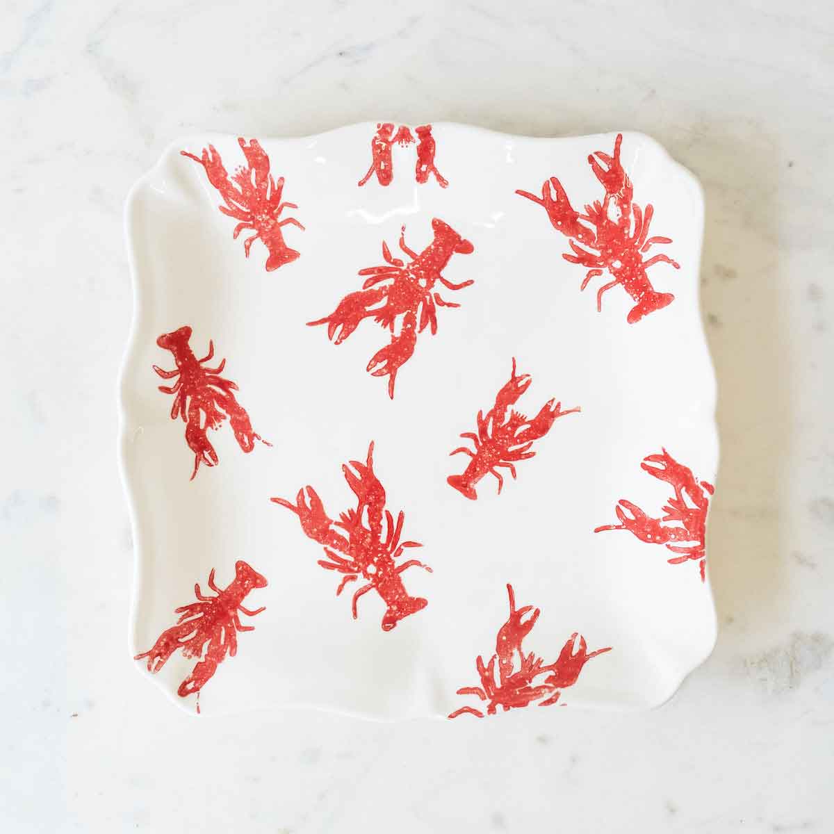 Watercolor Crawfish Platter   White/Red   11.5x11.5x1