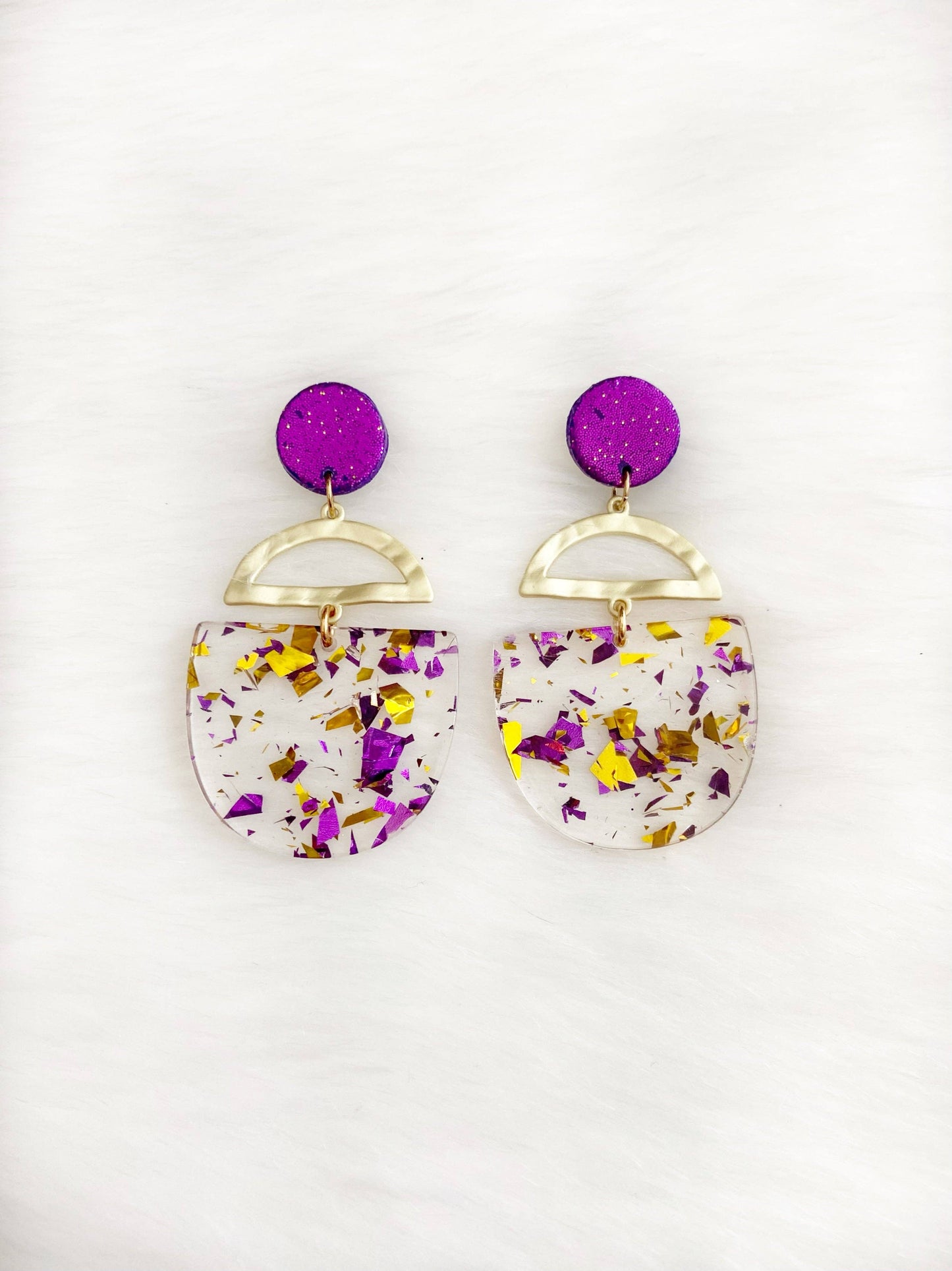 Purple & Gold Confetti Glitter Earrings