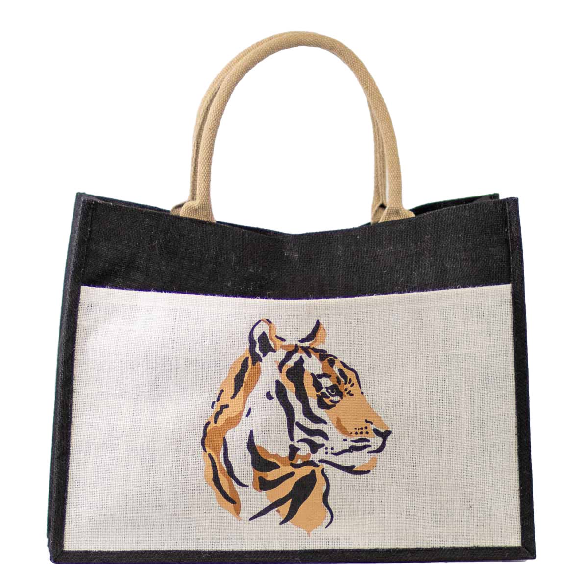 Tiger Pride Jute Pocket Tote   White/Black/Orange  19x14x7.5